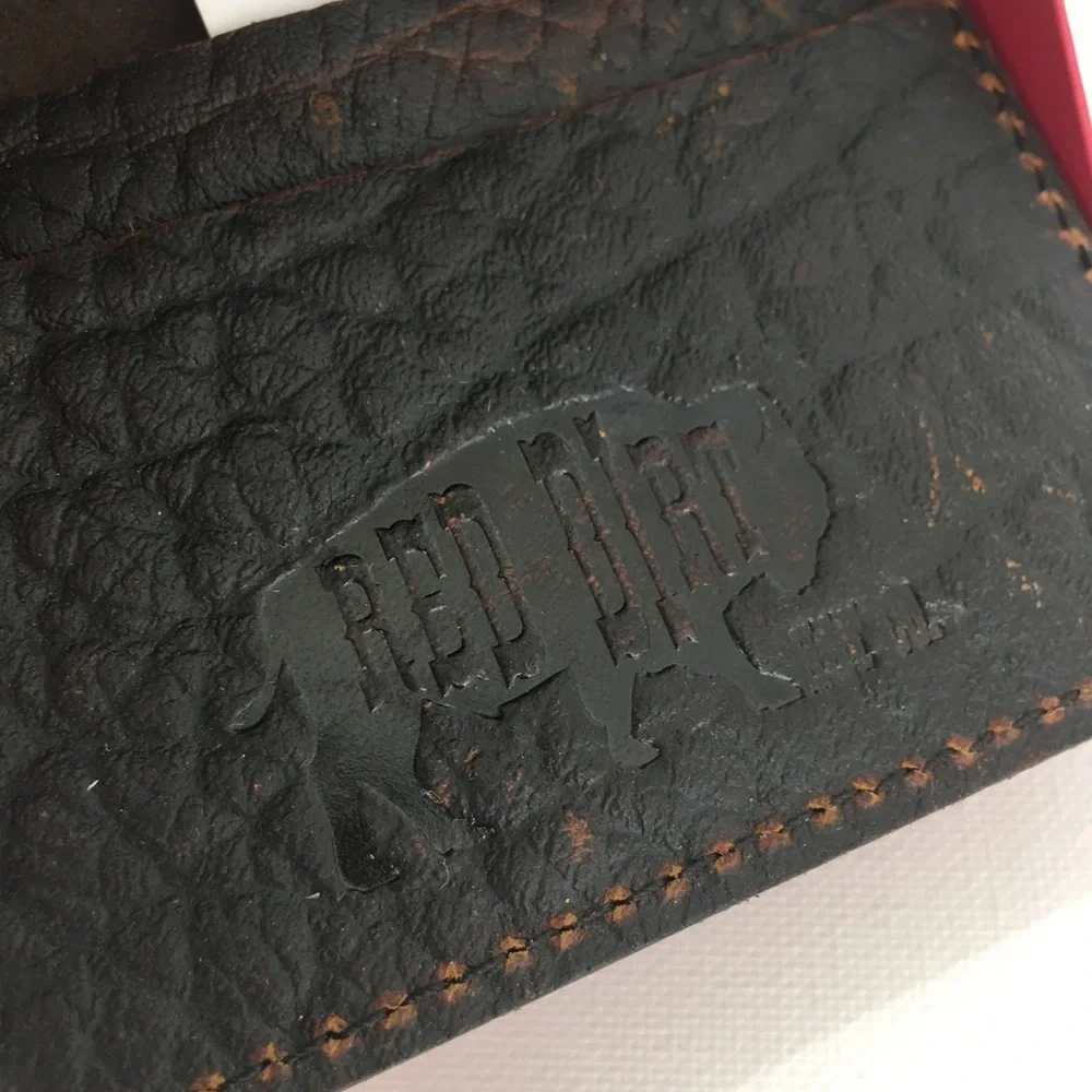 Red Dirt Hat Co Mens Bison Grain Leather Bifold Card Case NEW Brown Wallet NWT